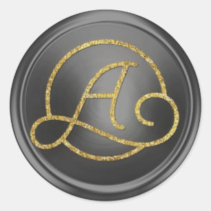 ALL INITIALS Gold Circle Monogram Dark Grey Classic Round Sticker