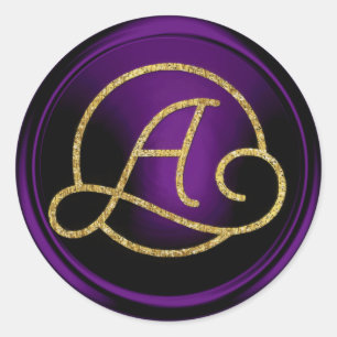 ALL INITIALS Gold Circle Monogram Dark Purple Classic Round Sticker