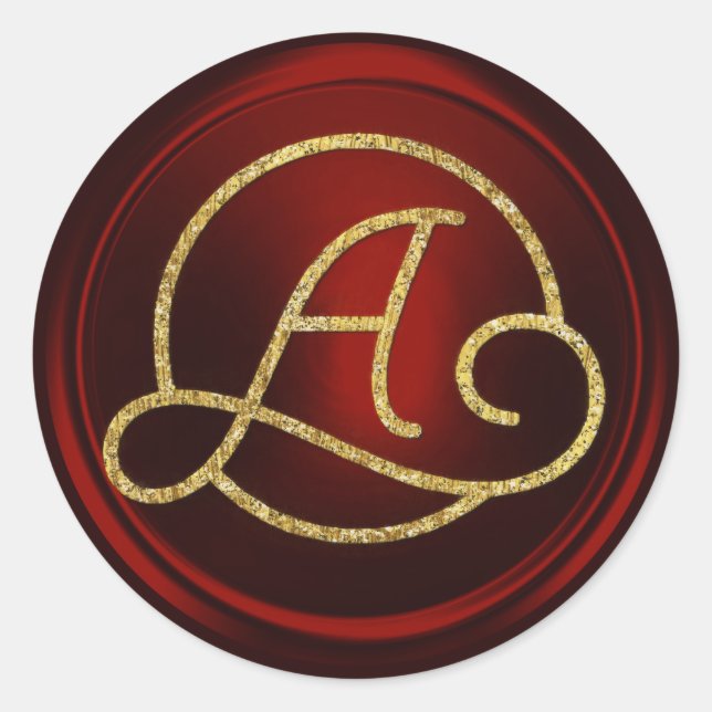 ALL INITIALS Gold Circle Monogram Deep Red Classic Round Sticker (Front)