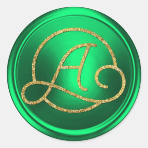 ALL INITIALS Gold Circle Monogram Kelly Green Classic Round Sticker