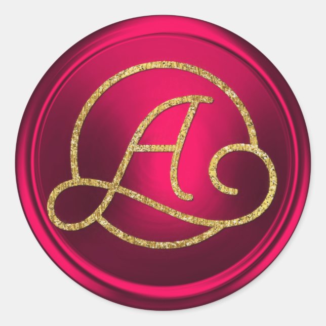 ALL INITIALS Gold Circle Monogram Magenta Classic Round Sticker (Front)