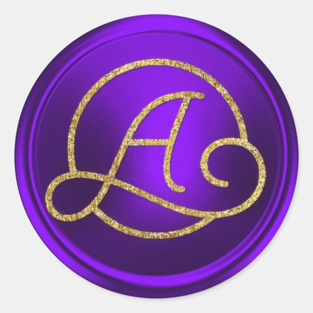 ALL INITIALS Gold Circle Monogram Purple Classic Round Sticker (Front)