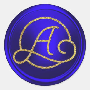 ALL INITIALS Gold Circle Monogram Royal Blue Classic Round Sticker