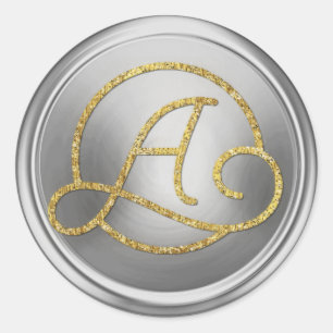 ALL INITIALS Gold Circle Monogram Silver Classic Round Sticker