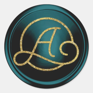ALL INITIALS Gold Circle Monogram Teal Blue Classic Round Sticker