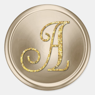 ALL INITIALS Gold Monogram 3 Champagne Classic Round Sticker