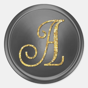 ALL INITIALS Gold Monogram 3 Dark Grey Classic Round Sticker