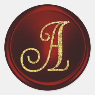 ALL INITIALS Gold Monogram 3 Deep Red Classic Round Sticker