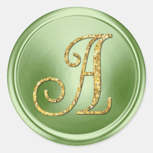 ALL INITIALS Gold Monogram 3 Light Green Classic Round Sticker