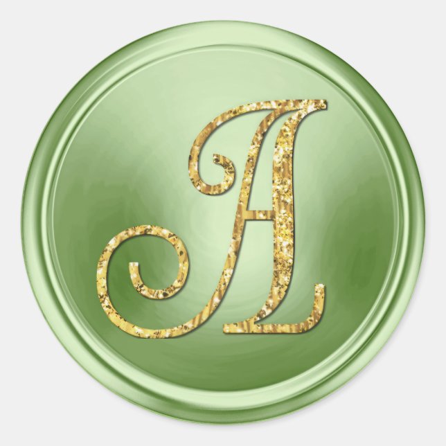 ALL INITIALS Gold Monogram 3 Light Green Classic Round Sticker (Front)