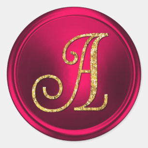 ALL INITIALS Gold Monogram 3 Magenta Classic Round Sticker