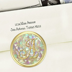 ALL INITIALS Gold Monogram 3 Mother of Pearl Classic Round Sticker
