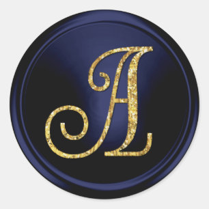ALL INITIALS Gold  Monogram 3 Navy Blue Classic Round Sticker