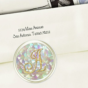 ALL INITIALS Gold Monogram 3 Off White MoP Classic Round Sticker