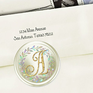 ALL INITIALS Gold Monogram 3 Off White Wreath Classic Round Sticker