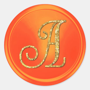 ALL INITIALS Gold Monogram 3 Orange Classic Round Sticker