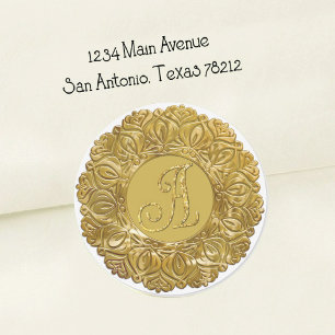 ALL INITIALS Gold Monogram 3 Pearly Filigree Edge Classic Round Sticker