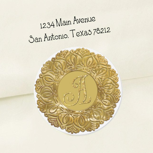 ALL INITIALS Gold Monogram 3 Pearly Filigree Edge Classic Round Sticker (Creator Uploaded)