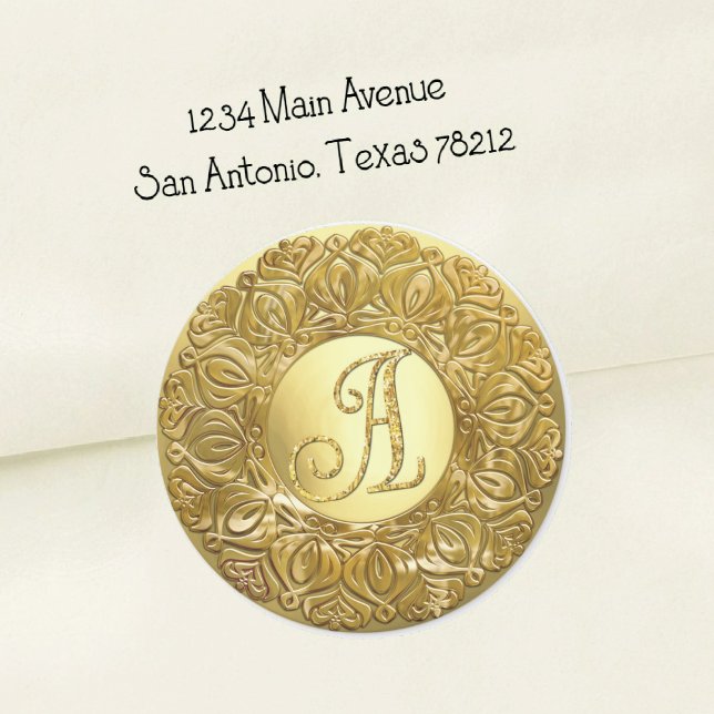 ALL INITIALS Gold Monogram 3 Pearly Filigree Edge Classic Round Sticker (Creator Uploaded)