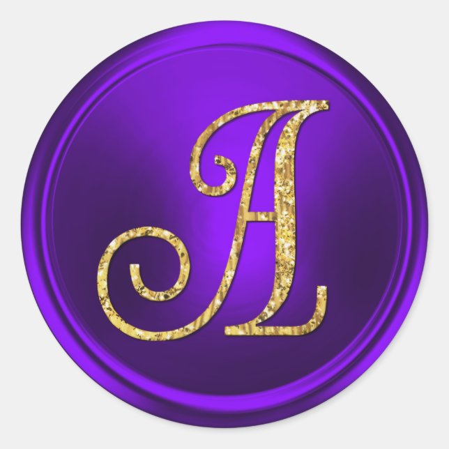 ALL INITIALS Gold  Monogram 3 Purple Classic Round Sticker (Front)