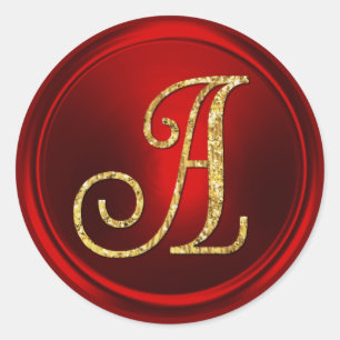 ALL INITIALS Gold Monogram 3 Red Classic Round Sticker