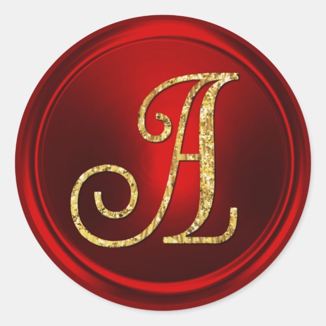 ALL INITIALS Gold Monogram 3 Red Classic Round Sticker (Front)