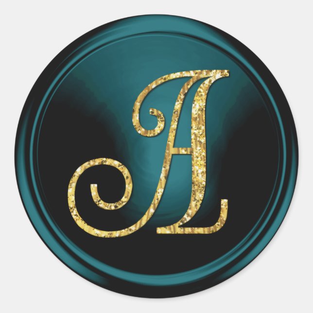 ALL INITIALS Gold Monogram 3 Teal Blue Classic Round Sticker (Front)