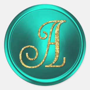 ALL INITIALS Gold Monogram 3 Turquoise Classic Round Sticker