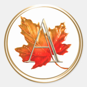 ALL INITIALS Gold Monogram Autumn Maple Leaf Classic Round Sticker