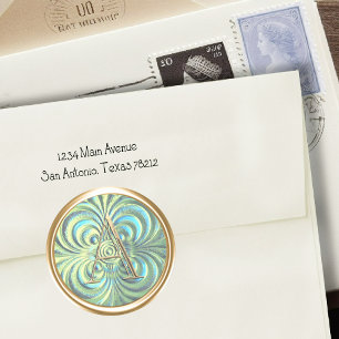 ALL INITIALS Gold Monogram Blue Aqua Green Classic Round Sticker