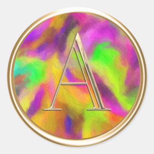 ALL INITIALS Gold Monogram Colourful Abstract Classic Round Sticker