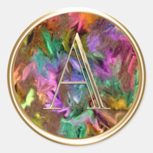 ALL INITIALS Gold Monogram Colourful Abstract Classic Round Sticker