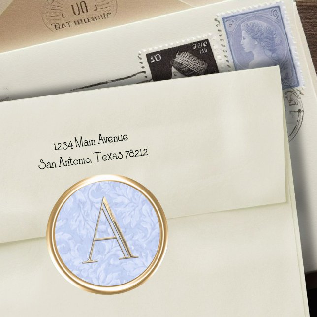 ALL INITIALS Gold Monogram Dusty Blue Leaves Classic Round Sticker (Creator Uploaded)