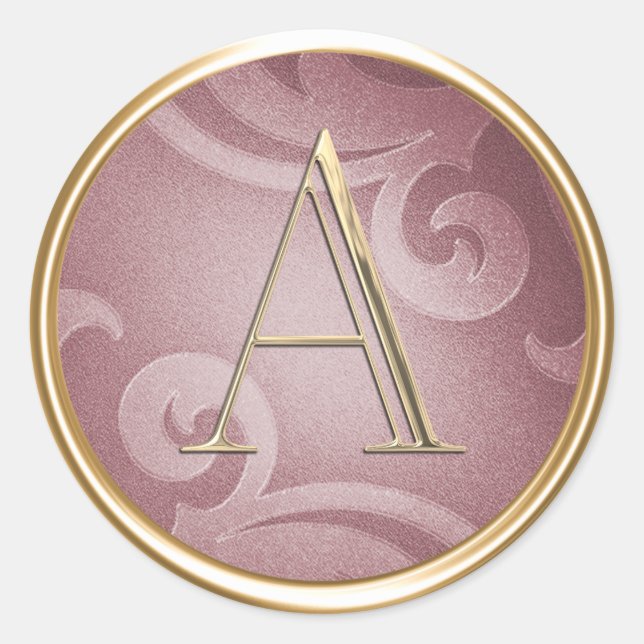 ALL INITIALS Gold Monogram Dusty Rose Pink Pattern Classic Round Sticker (Front)