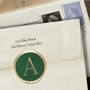 ALL INITIALS  Gold Monogram Emerald Green Classic Round Sticker