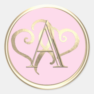 ALL INITIALS Gold Monogram Gold Hearts Classic Round Sticker