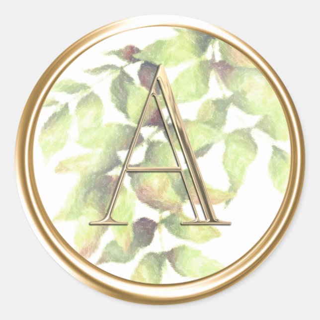 ALL INITIALS Gold Monogram Green Leaves Botanical Classic Round Sticker (Front)