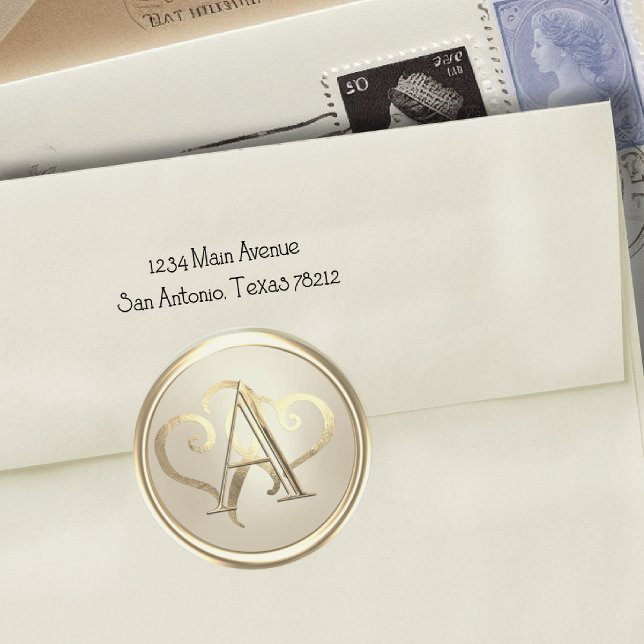 ALL INITIALS Gold Monogram Hearts Champagne Classic Round Sticker (Creator Uploaded)