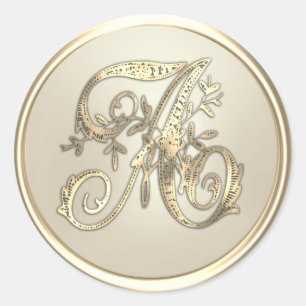ALL INITIALS Gold Monogram Initial Ivory Classic Round Sticker