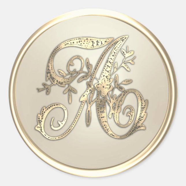 ALL INITIALS Gold Monogram Initial Ivory Classic Round Sticker (Front)