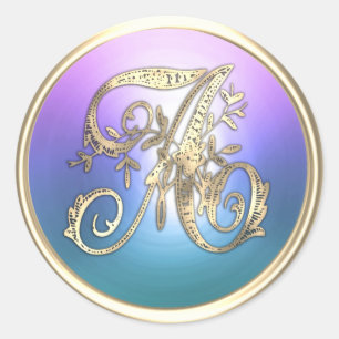 ALL INITIALS Gold Monogram Initial Purple Blue Classic Round Sticker