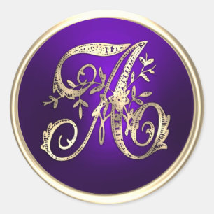 ALL INITIALS Gold Monogram Initial Purple Classic Round Sticker