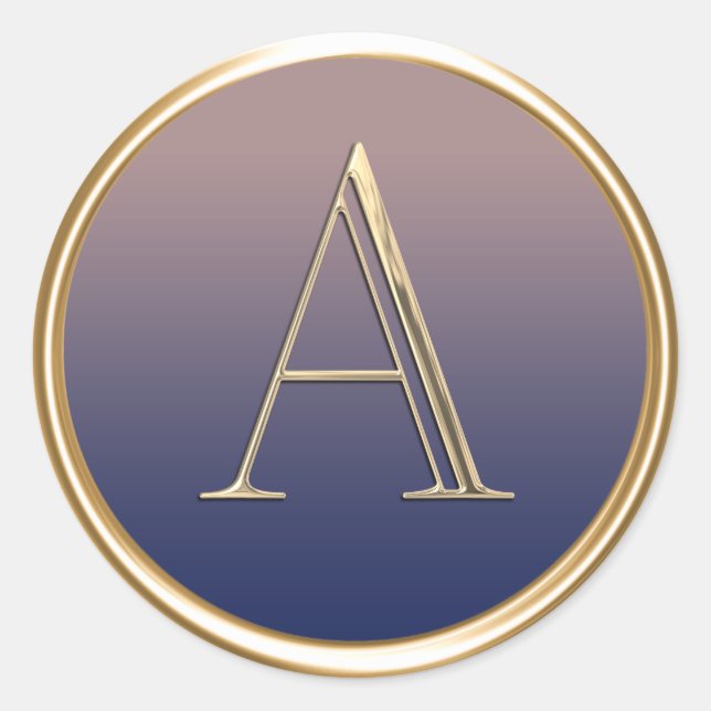 ALL INITIALS Gold Monogram Navy Blue Ombre Fade Classic Round Sticker (Front)