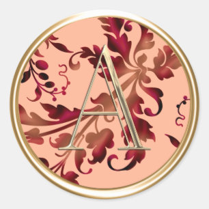 ALL INITIALS Gold Monogram on Autumn Leaves Classic Round Sticker