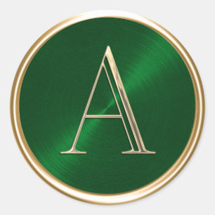 ALL INITIALS Gold Monogram on Emerald Green Classic Round Sticker