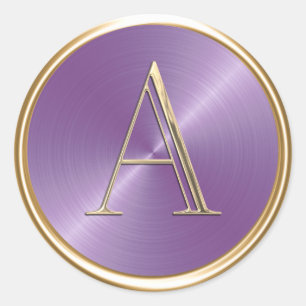 ALL INITIALS Gold Monogram on Lavender Purple Classic Round Sticker