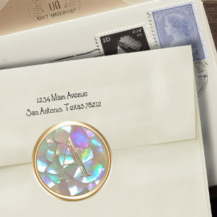 ALL INITIALS Gold Monogram on Mother of Pearl Classic Round Sticker