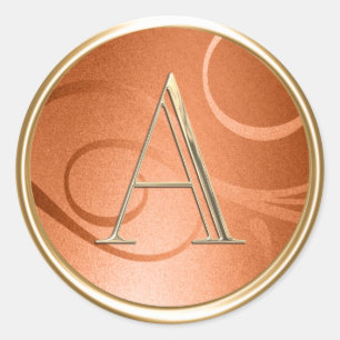 ALL INITIALS Gold Monogram on Orange Classic Round Sticker
