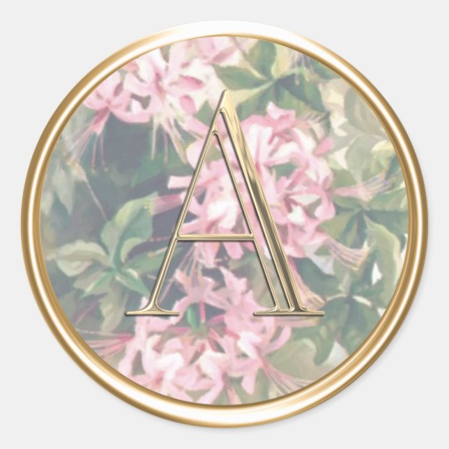 ALL INITIALS Gold Monogram on Pink Honeysuckle  Classic Round Sticker (Front)