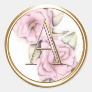 ALL INITIALS Gold Monogram on Pink Peonies Classic Round Sticker